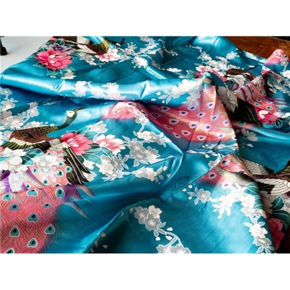 Long Kimono Robe for Women, Premium Lightweight Peacock - Picture 3 of 5